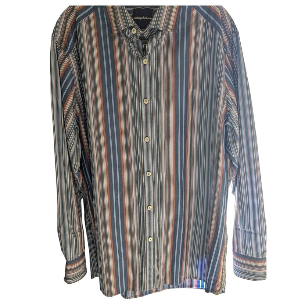 Tommy Bahama Mens Size L Striped Cotton Long‎ Sleeve Casual Shirt